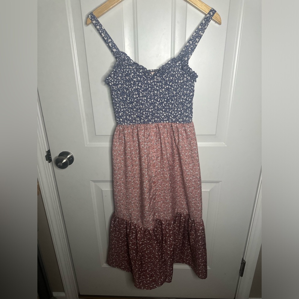 Women’s Colorblock Floral Midi Dress - Blue & Pink